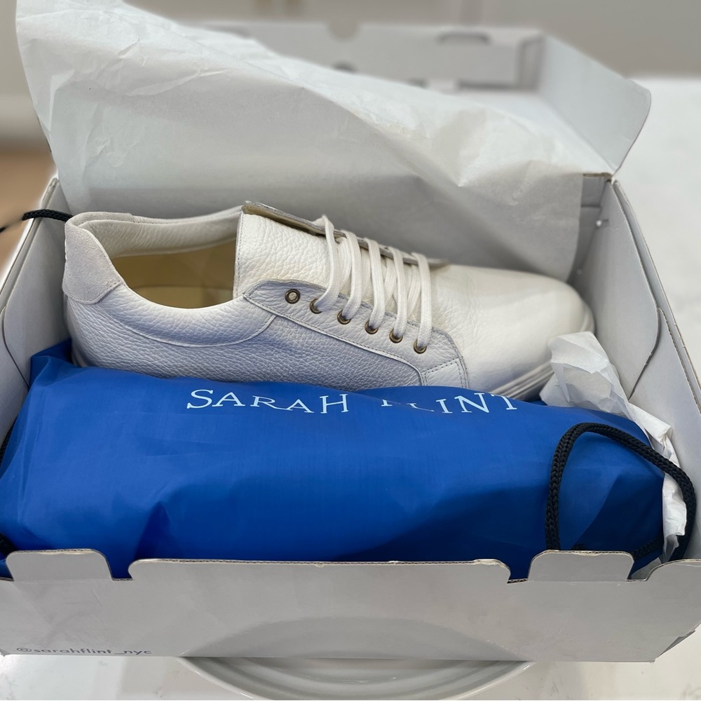 Sarah Flint Perfect Sneaker NIB size 42 EU 10 US White Grained Leather Lace Up